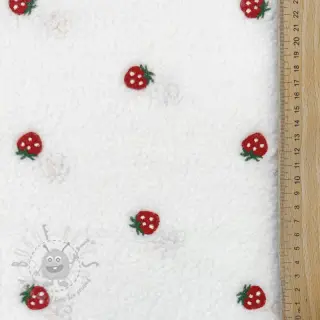 Plaščevina TEDDY EMBROIDERY Strawberries white
