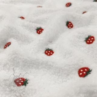 Plaščevina TEDDY EMBROIDERY Strawberries off white