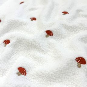Plaščevina EMBROIDERY Little mushrooms off white