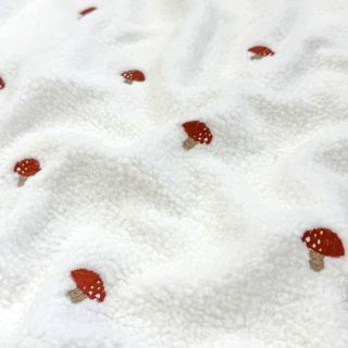 Plaščevina EMBROIDERY Little mushrooms off white