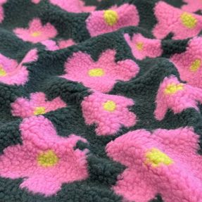 Plaščevina TEDDY JACQUARD Flowers army green/pink