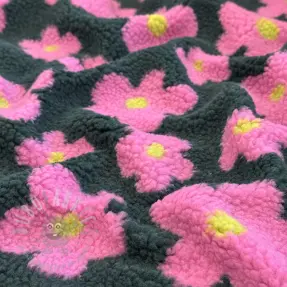 Plaščevina TEDDY JACQUARD Flowers army green/pink