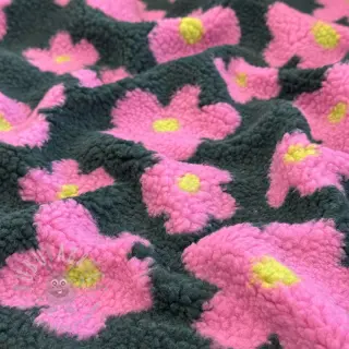 Plaščevina TEDDY JACQUARD Flowers army green/pink