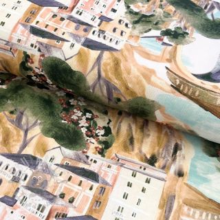 Dekorativno blago Houses ecru digital print