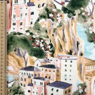 Dekorativno blago Houses ecru digital print