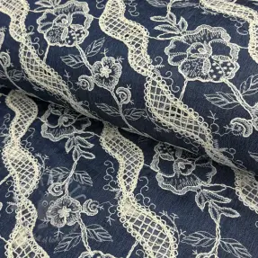 Bombažna tkanina JEANS EMBROIDERY Flora design A