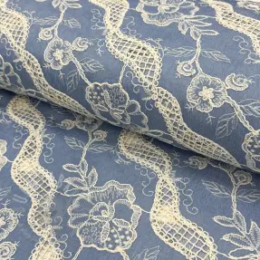 Bombažna tkanina JEANS EMBROIDERY Flora design B