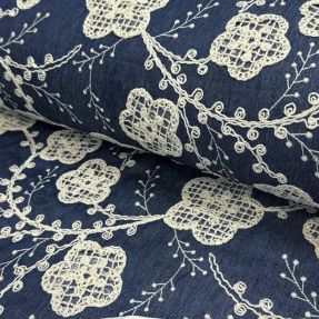 Bombažna tkanina JEANS EMBROIDERY Flora design C