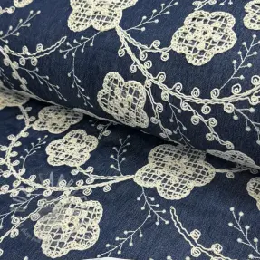 Bombažna tkanina JEANS EMBROIDERY Flora design C