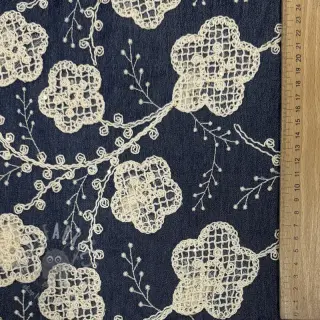 Bombažna tkanina JEANS EMBROIDERY Flora design C