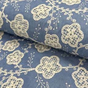 Bombažna tkanina JEANS EMBROIDERY Flora design D