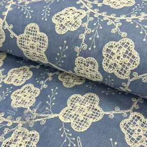 Bombažna tkanina JEANS EMBROIDERY Flora design D