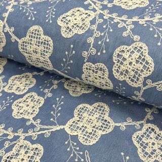 Bombažna tkanina JEANS EMBROIDERY Flora design D