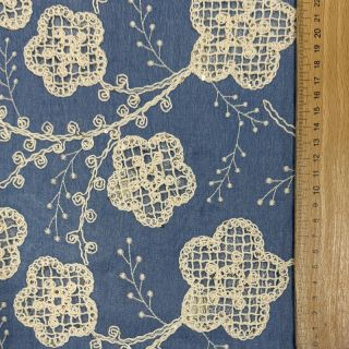 Bombažna tkanina JEANS EMBROIDERY Flora design D