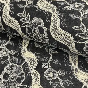 Bombažna tkanina JEANS EMBROIDERY Flora design E