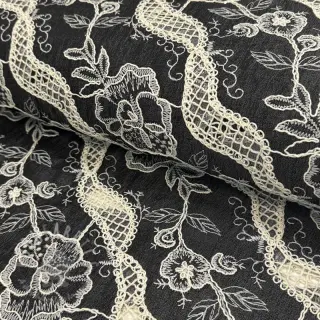 Bombažna tkanina JEANS EMBROIDERY Flora design E