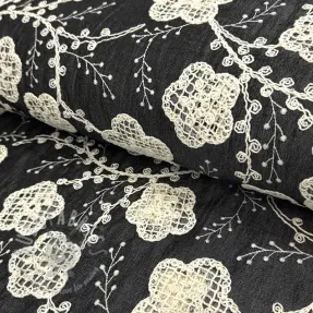 Bombažna tkanina JEANS EMBROIDERY Flora design F