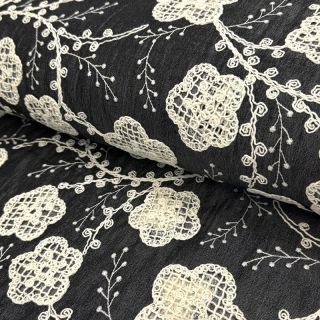 Bombažna tkanina JEANS EMBROIDERY Flora design F